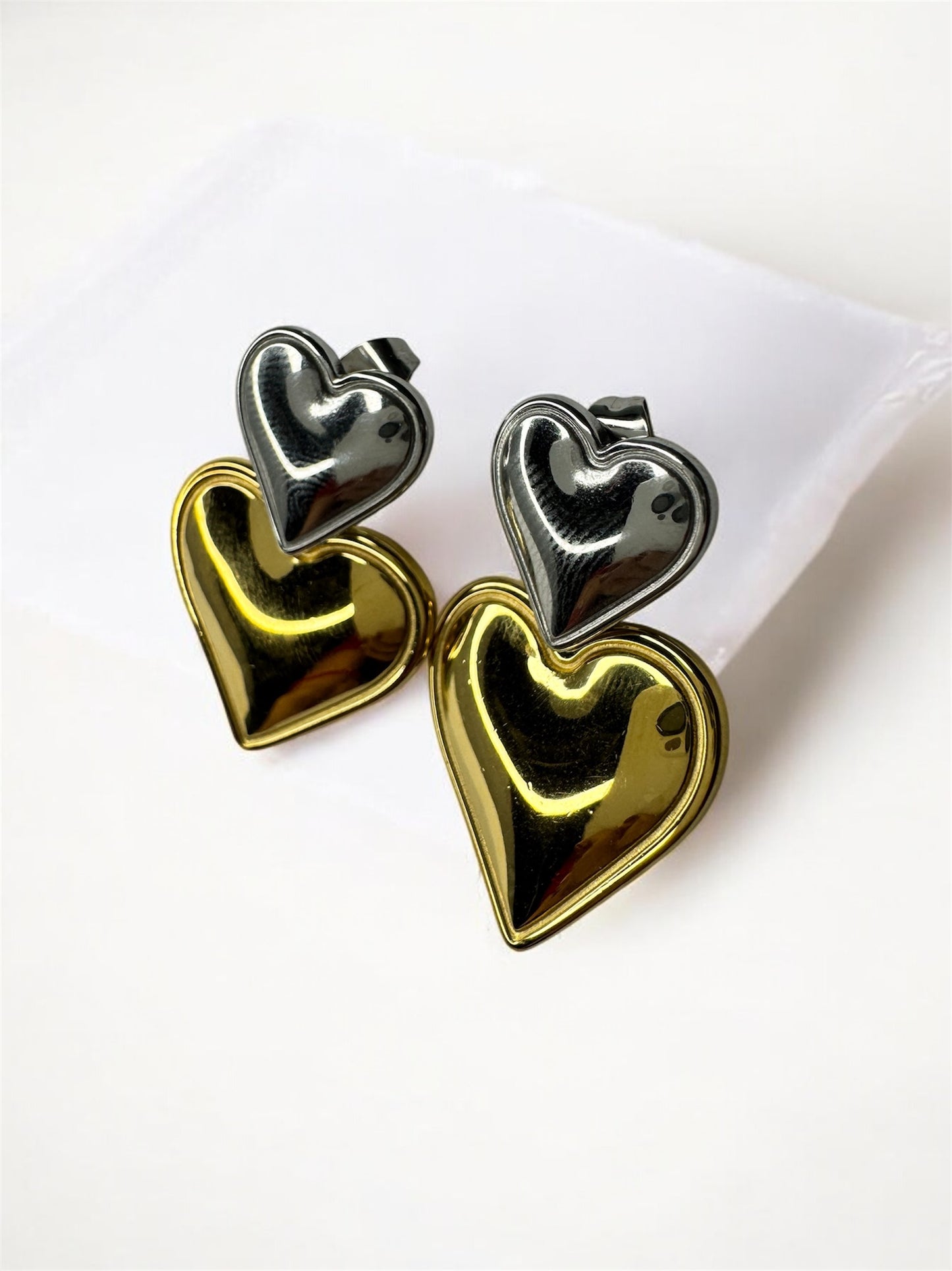 Double Heart Drop Earrings S/G