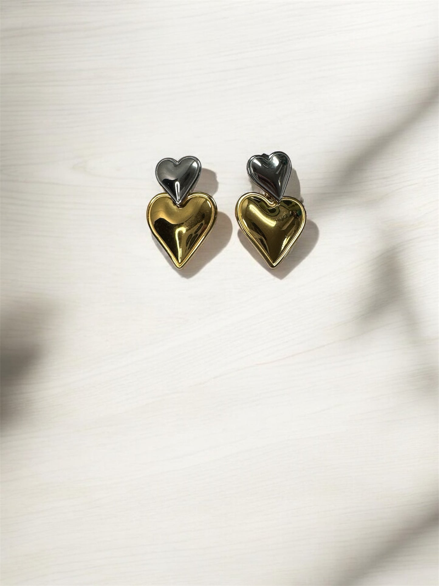Double Heart Drop Earrings S/G