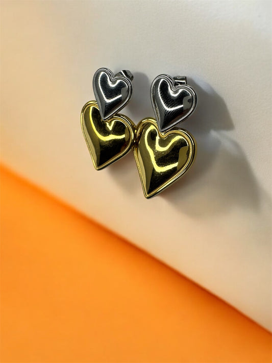 Double Heart Drop Earrings S/G