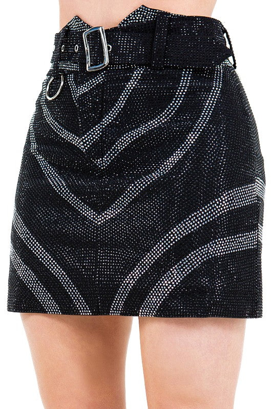 Patterned Rhinestones Mini Skirts