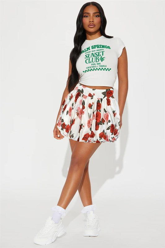 Rose Print Bubble Skirt