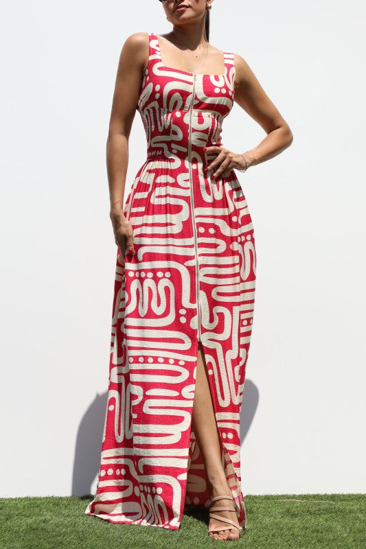 Print square Neck Woven Maxi Dress