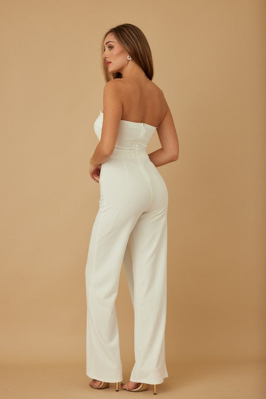 Slanted Rhinestones Belted Band Jumpsuit