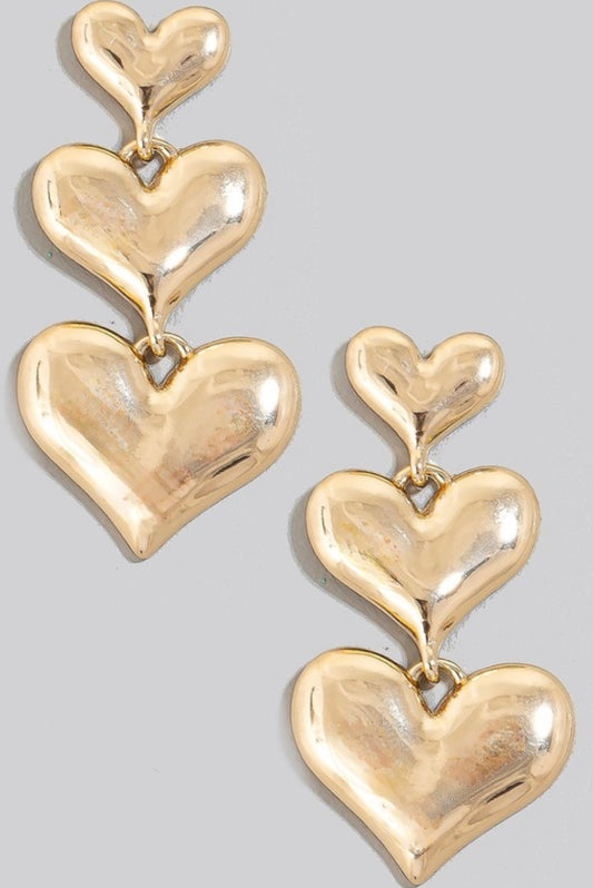 Triple Metallic Heart Chain Dangle Earrings