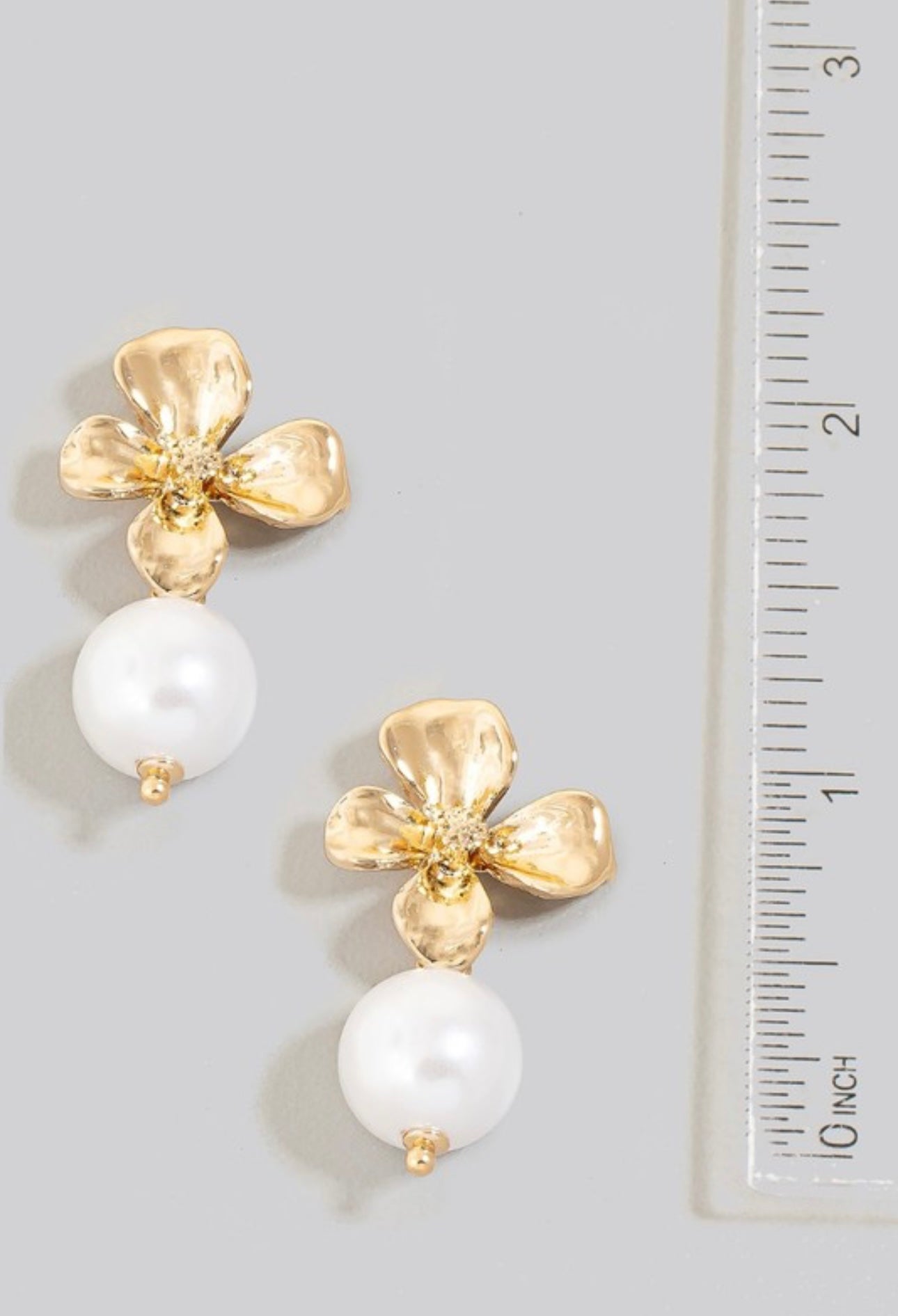 Pearl Bead Charm Flower Stud Earrings