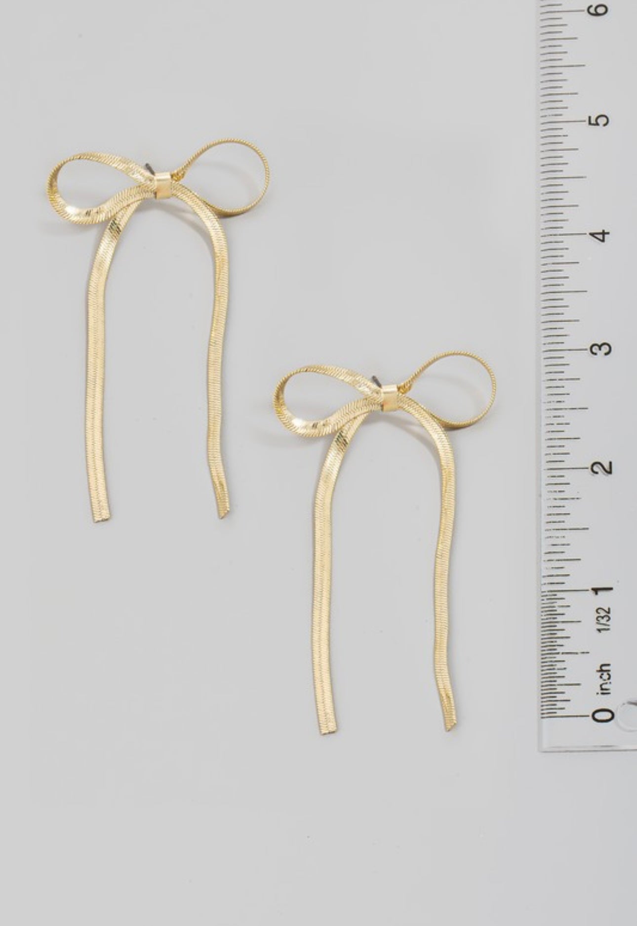 Ribbon Bow Flat Chain Stud Dangle Earrings