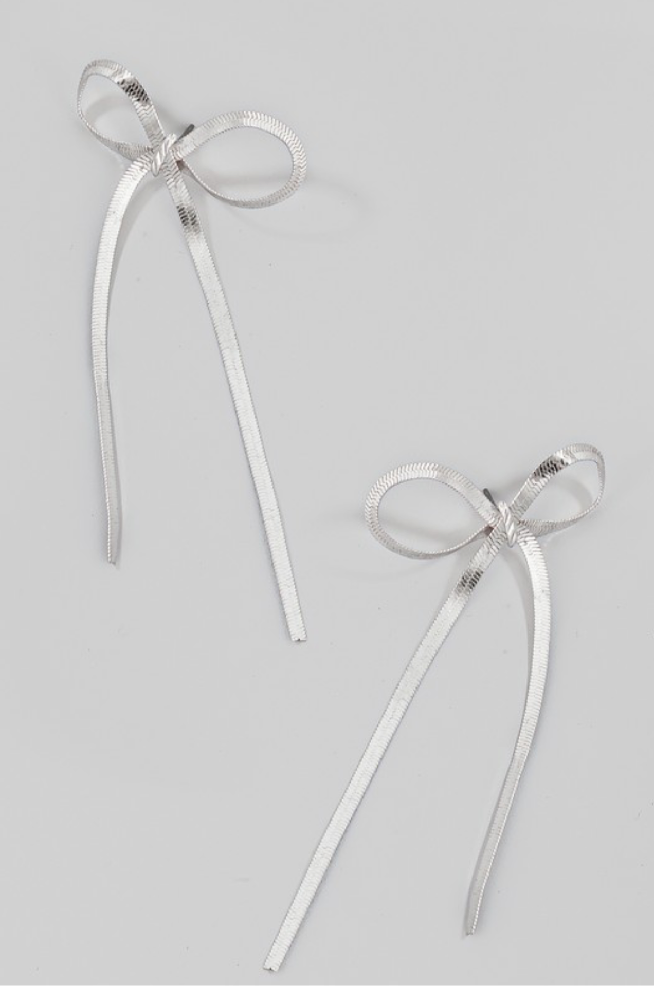 Flat Metallic Chain Ribbon Bow Stud Earrings