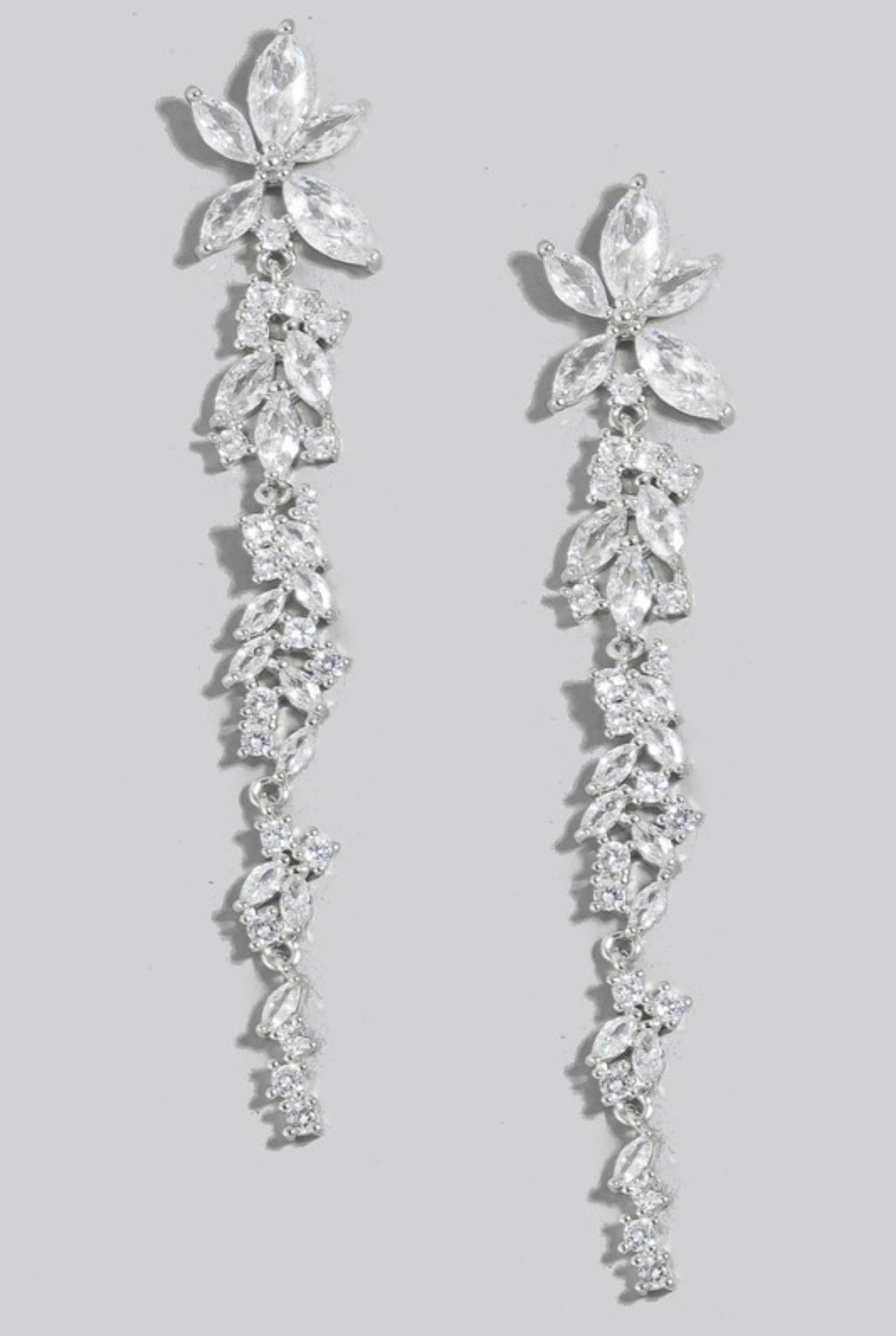 Cz Flower Chain Dangle Earrings