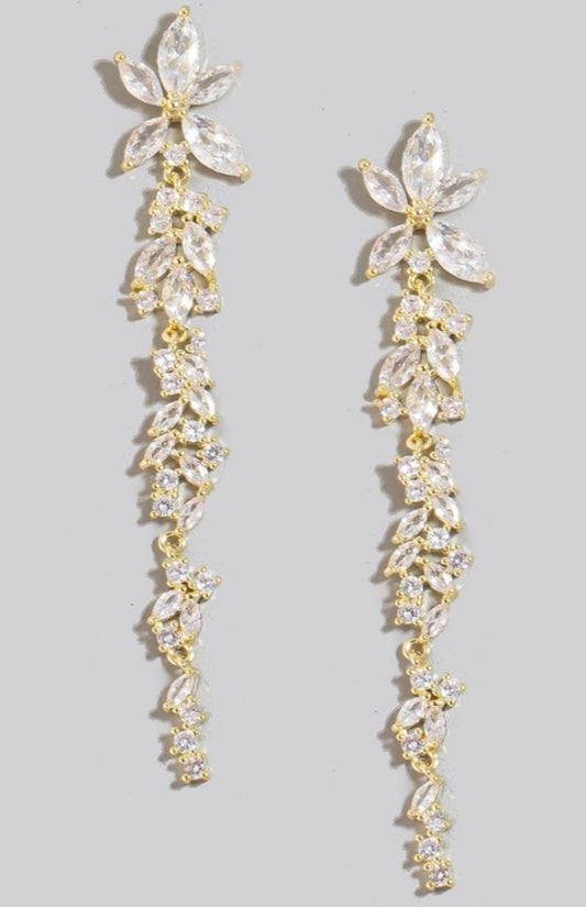 Cz Flower Chain Dangle Earrings