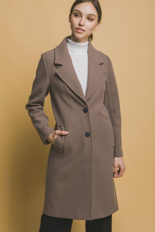 Notchet Lapel Long Sleeve Buttoned Coat