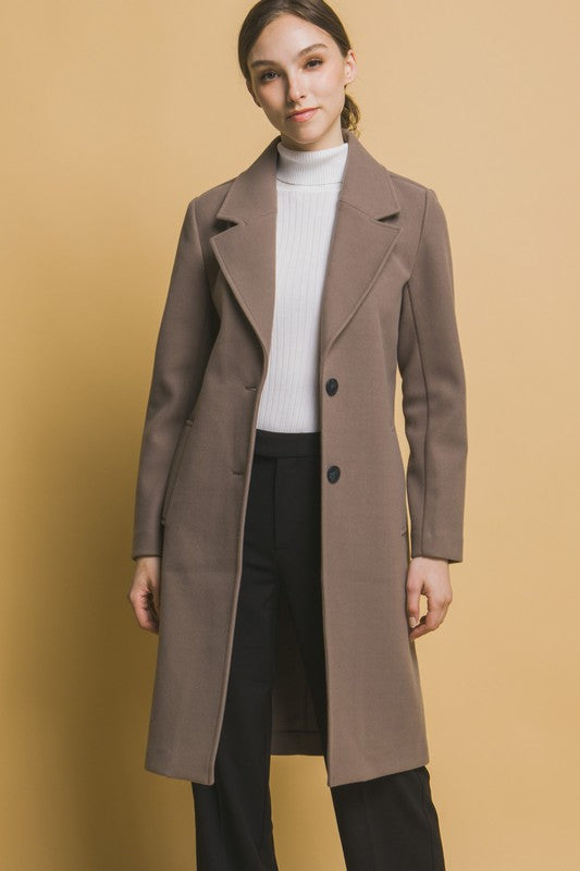 Notchet Lapel Long Sleeve Buttoned Coat