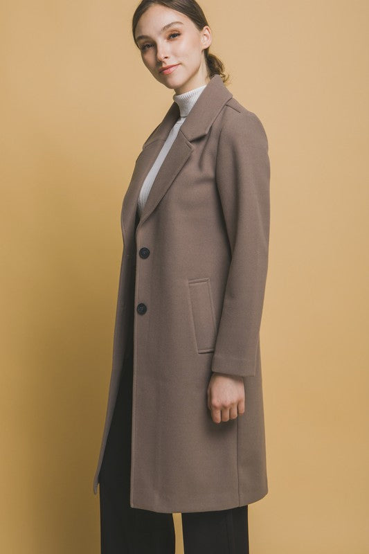 Notchet Lapel Long Sleeve Buttoned Coat