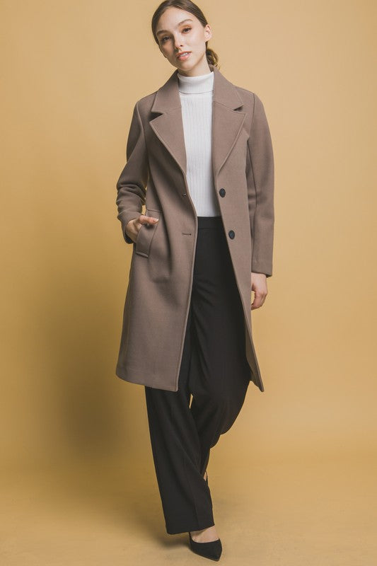 Notchet Lapel Long Sleeve Buttoned Coat