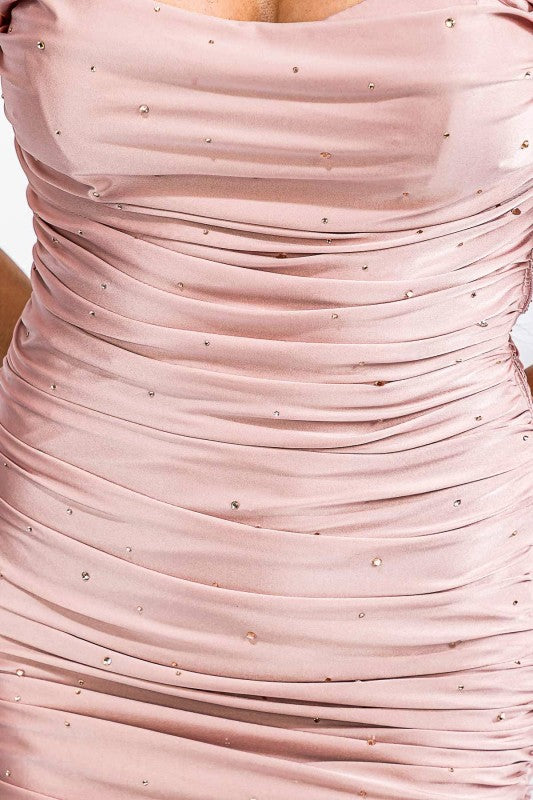 Satin Subtle Rhinestone Accents Dress