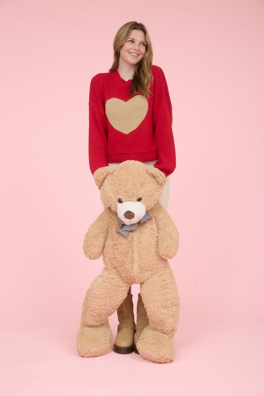 Heart Jacquard Crew Neck Knit Pullover Sweater